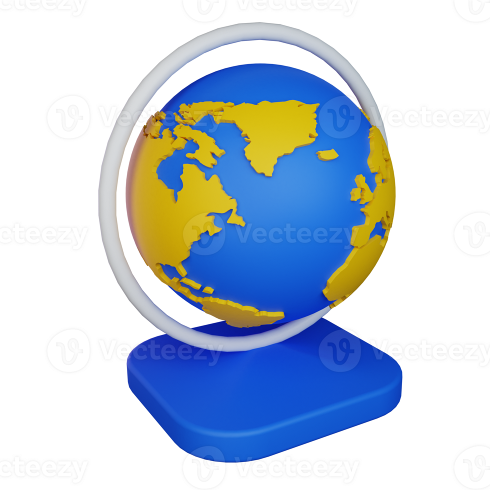 3d illustration globe icône sur transparent arrière-plan, adapté à utilisation dans éducation, apprentissage, présentations, affaires et plus png