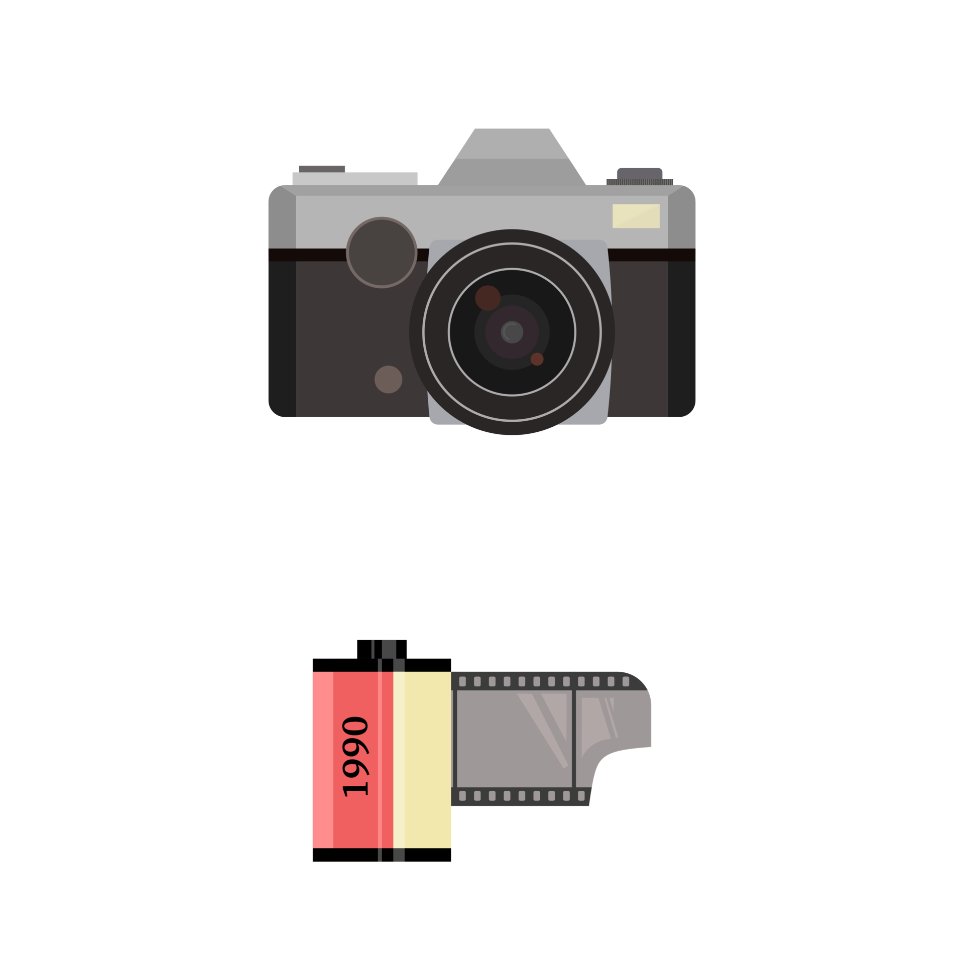 Vintage camera and camera film roll. 23610137 PNG