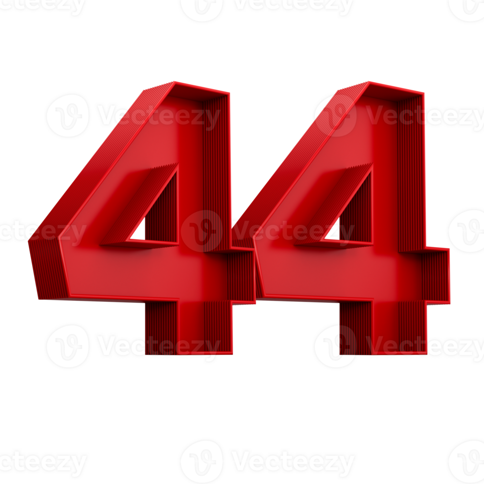 3d illustration of red number 44 or Forty Four inner shadow