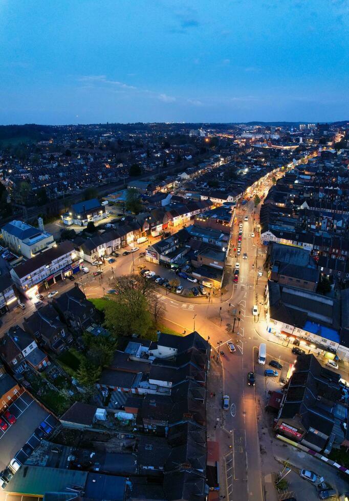 Ultra Wide Panoramic High Angle View of Luton City of England. Aerial View of Town was Captured on 17-April-2023 with Drone's Camera from Low Altitude. photo