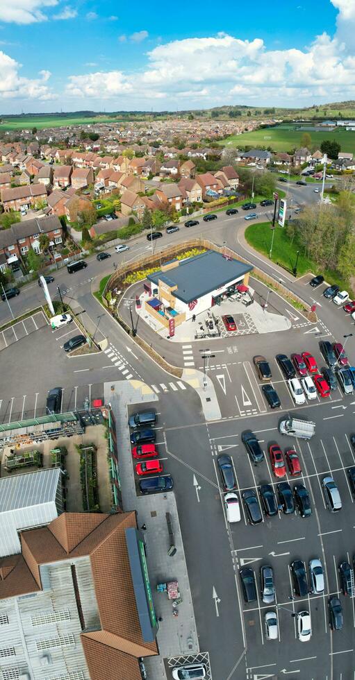 Ultra Wide Panoramic High Angle View of Luton City of England. Aerial View of Town was Captured on 17-April-2023 with Drone's Camera from Low Altitude. photo