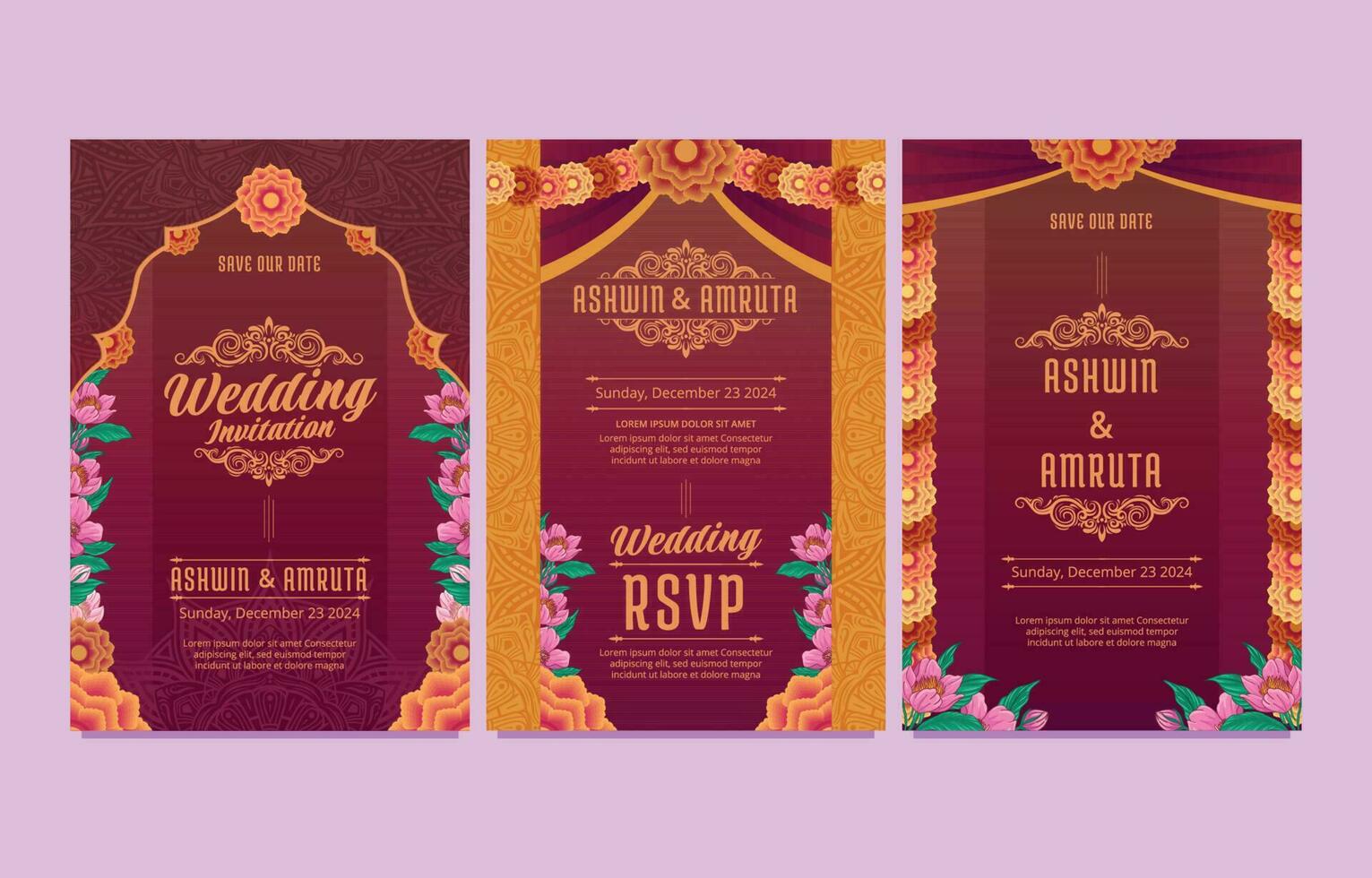 plantilla de invitación de boda india vector