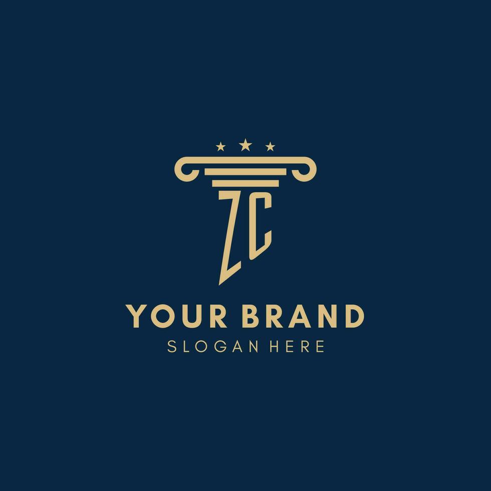 ZC monogram initial logo with pillar and stars, best design for legal firm vector