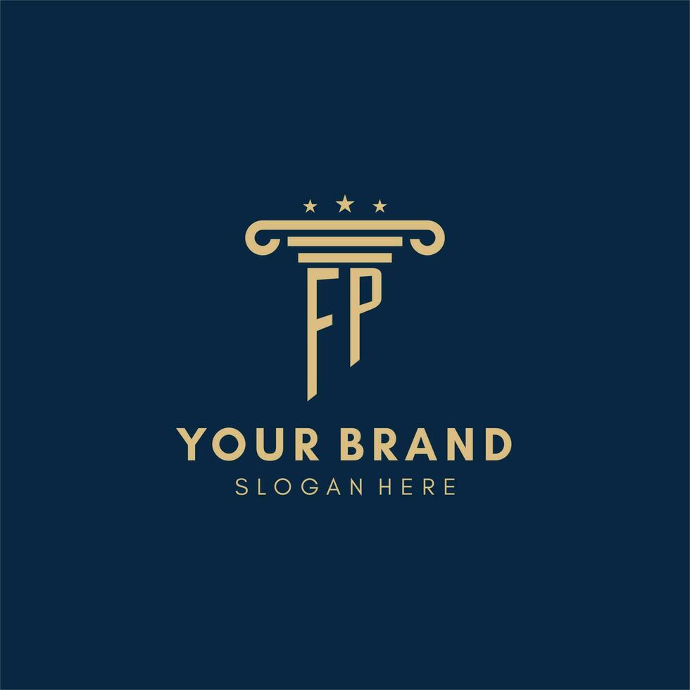 FP monogram initial logo with pillar and stars, best design for legal firm vector