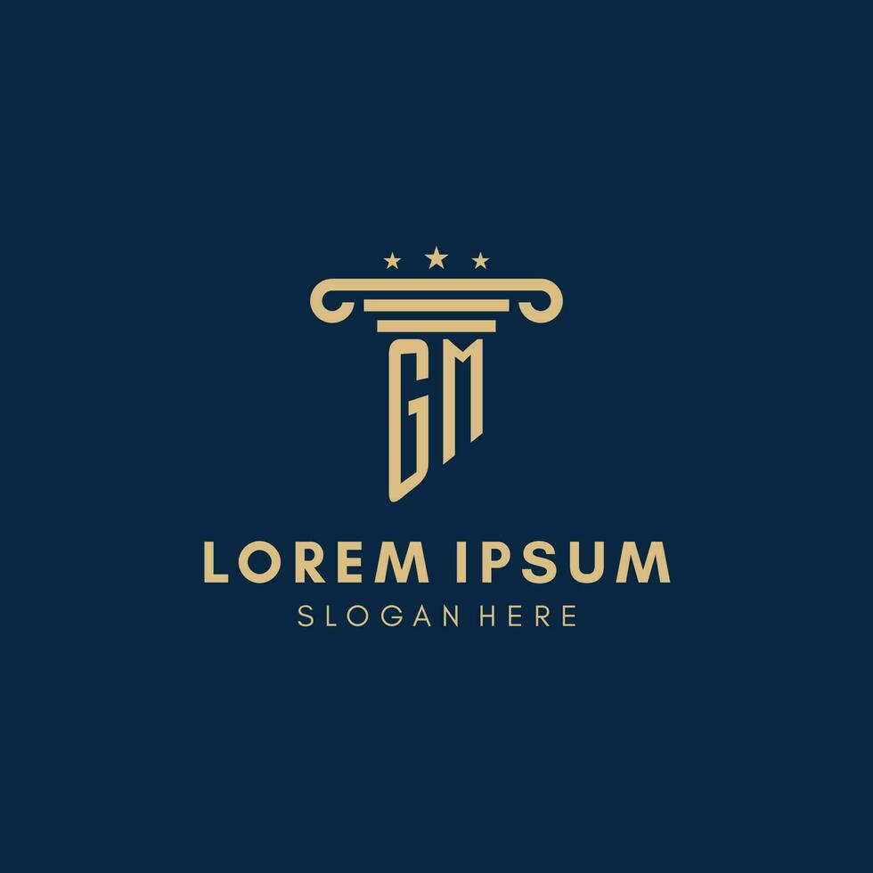 GM monogram initial logo with pillar and stars, best design for legal firm vector