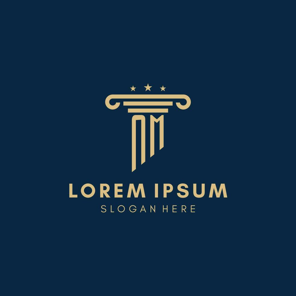 NM monogram initial logo with pillar and stars, best design for legal firm vector