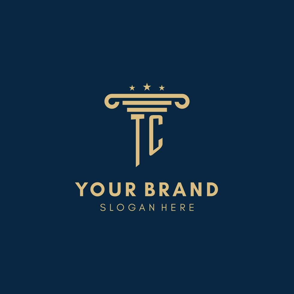 TC monogram initial logo with pillar and stars, best design for legal firm vector