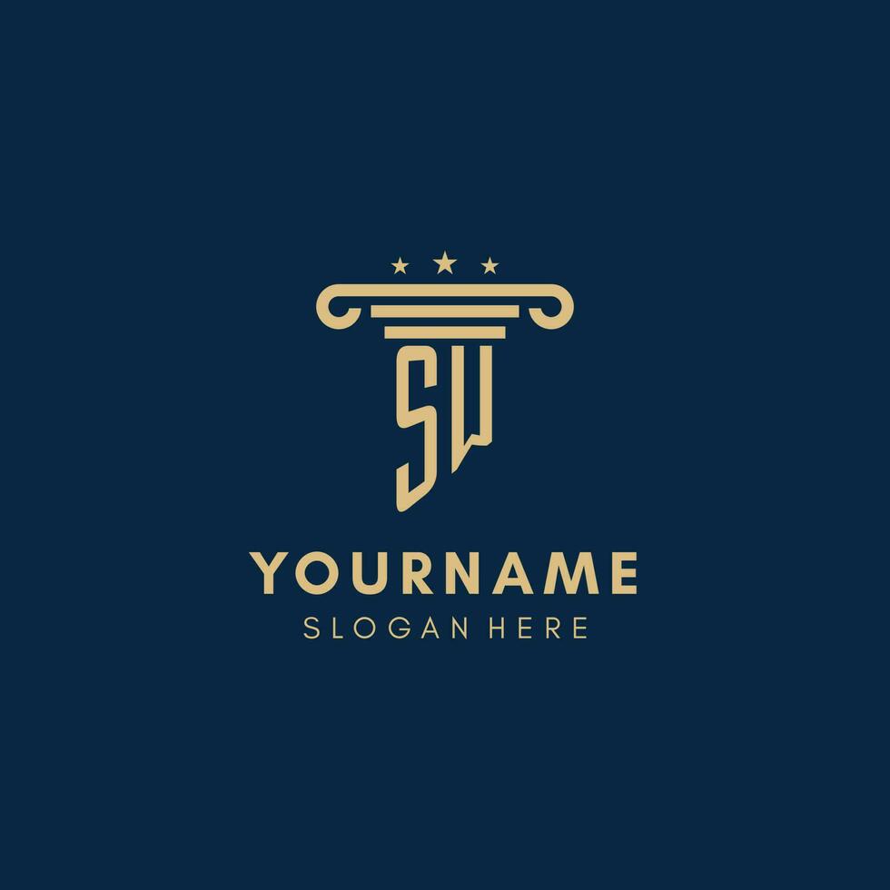 SW monogram initial logo with pillar and stars, best design for legal firm vector