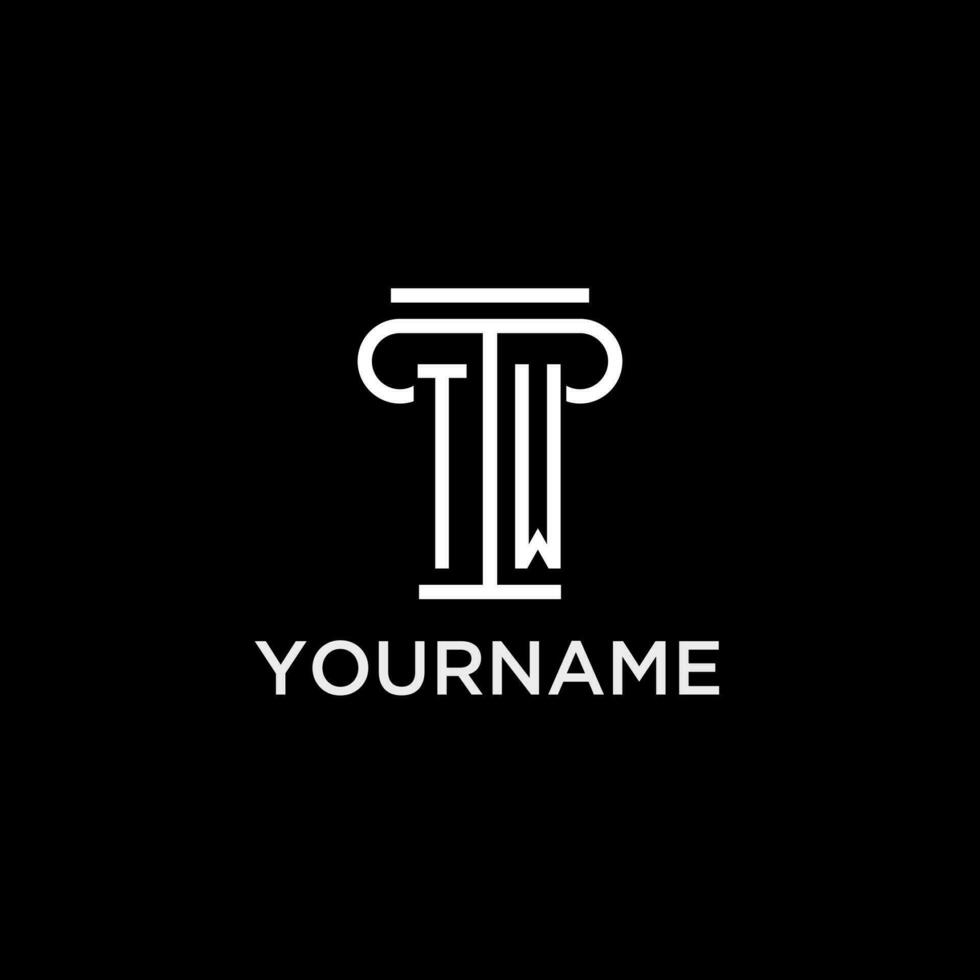 TW monogram initial logo with pillar shape icon design vector