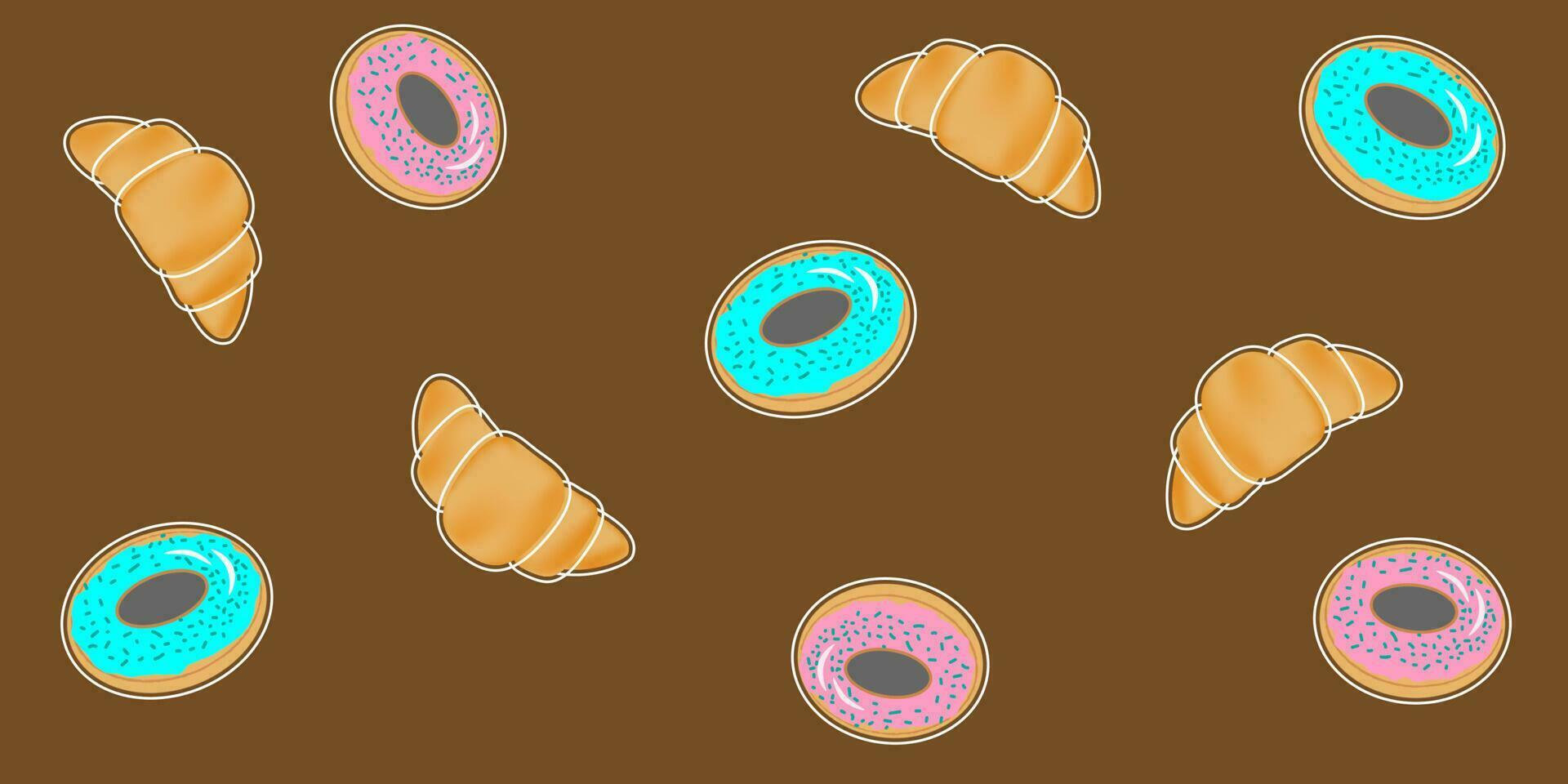 sin costura modelo con croissants y rosquillas en chocolate antecedentes vector eps10