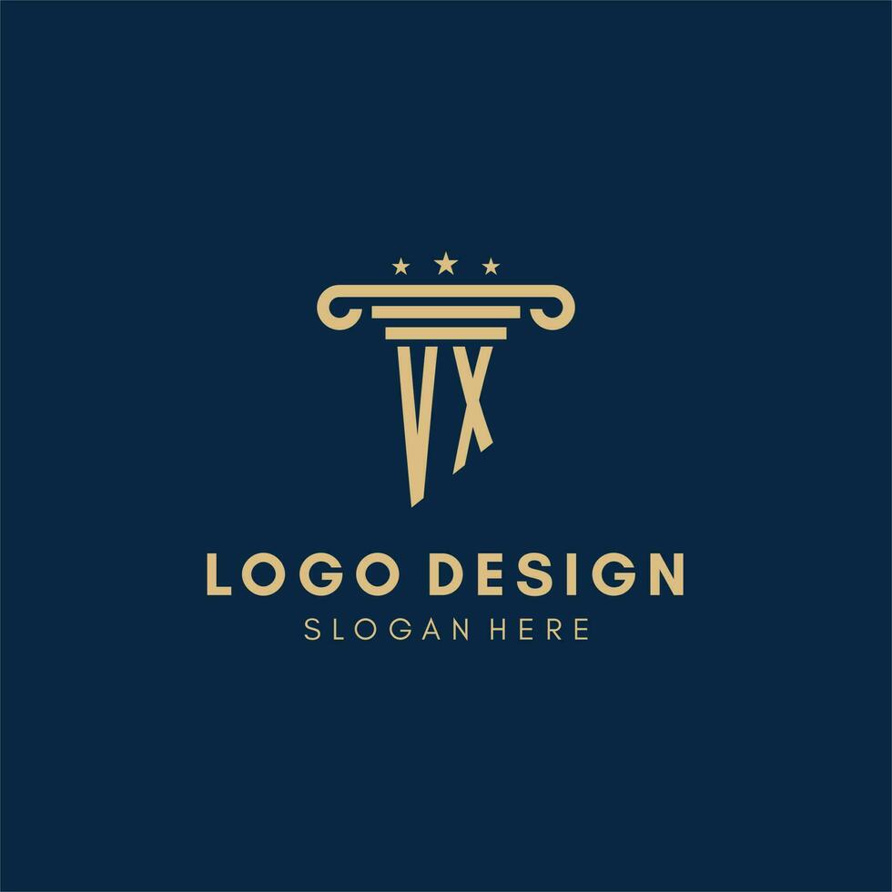 VX monogram initial logo with pillar and stars, best design for legal firm vector