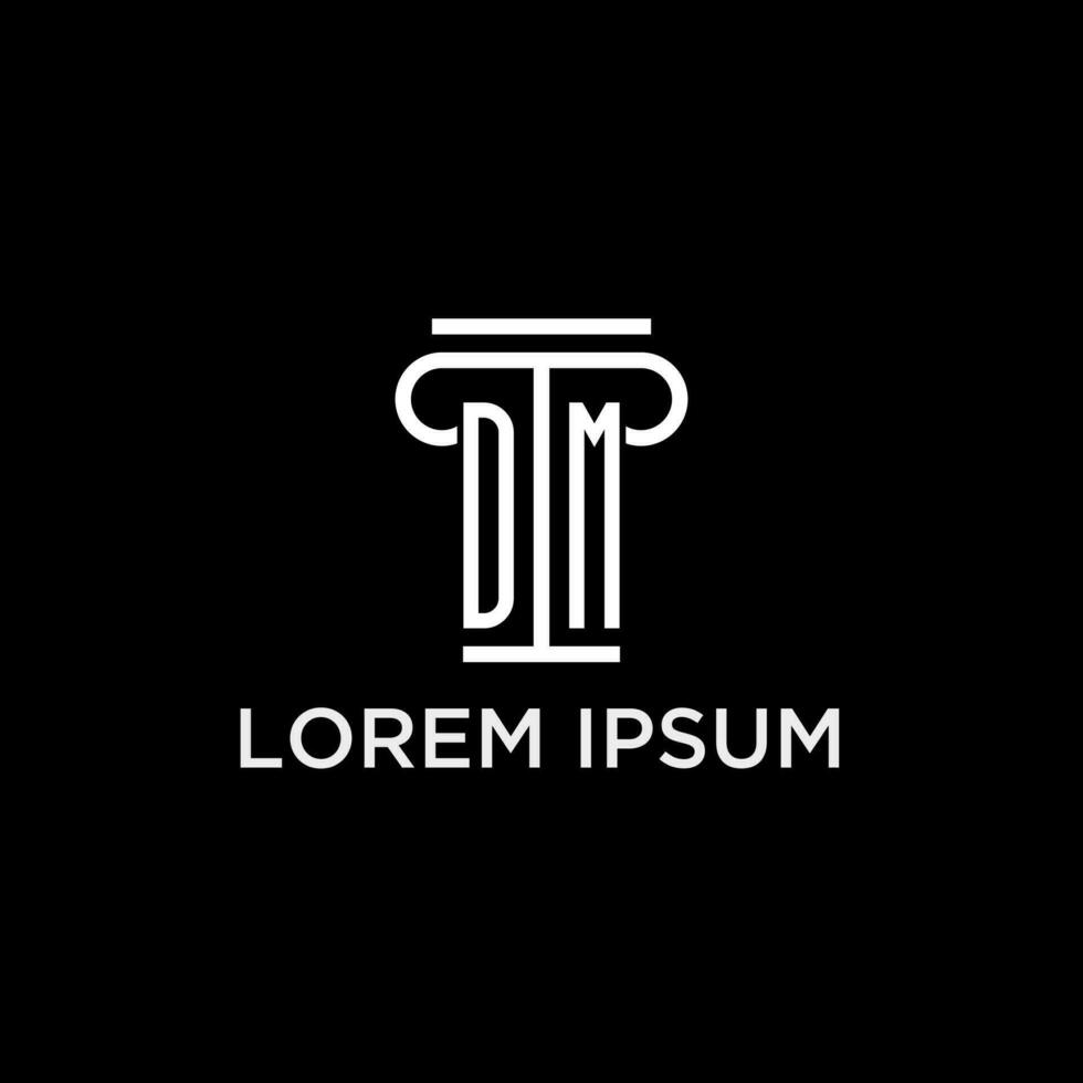 DM monogram initial logo with pillar shape icon design vector
