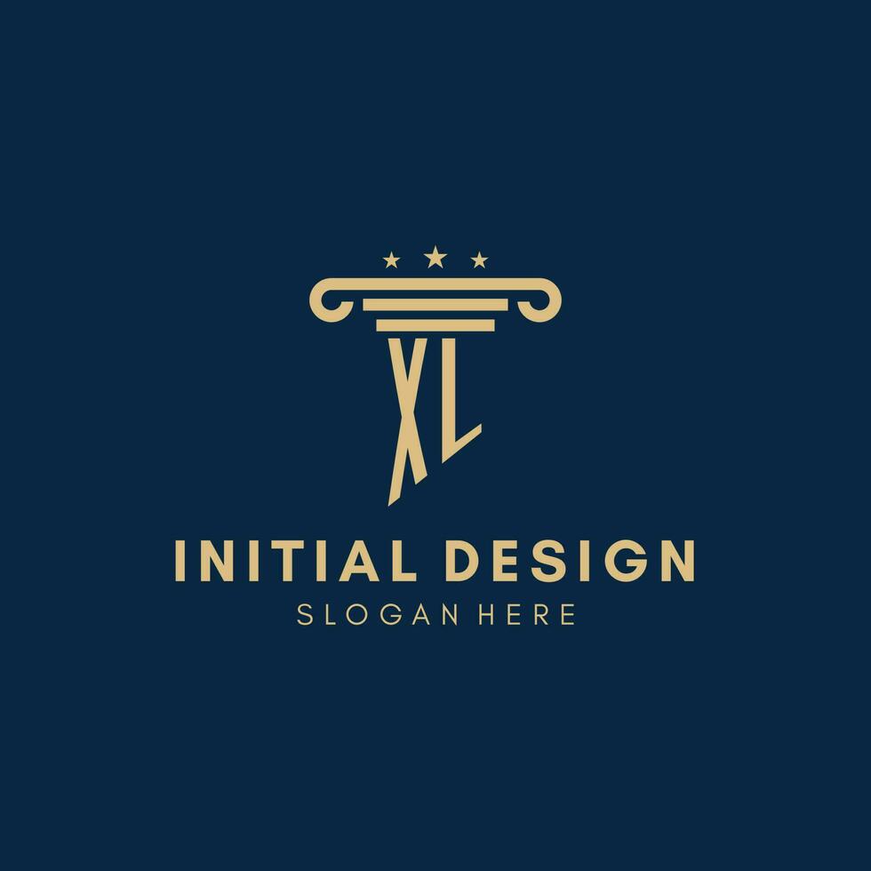 XL monogram initial logo with pillar and stars, best design for legal firm vector