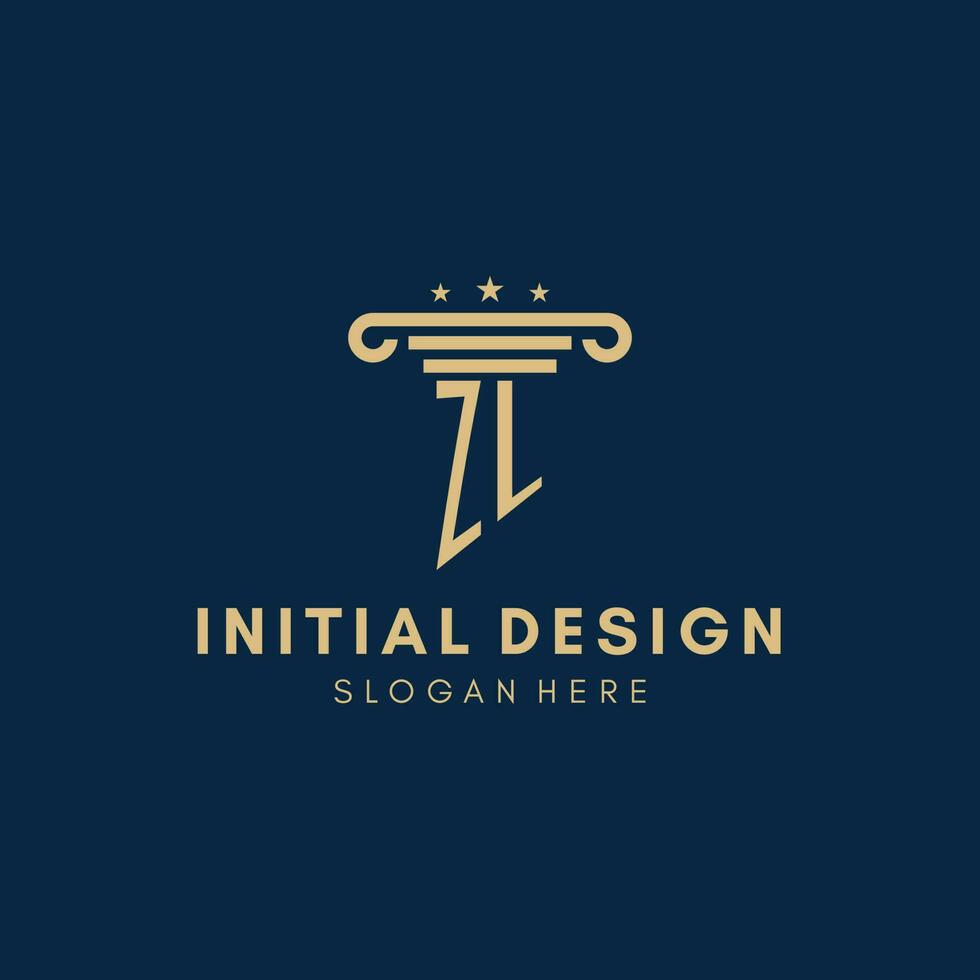 ZL monogram initial logo with pillar and stars, best design for legal firm vector