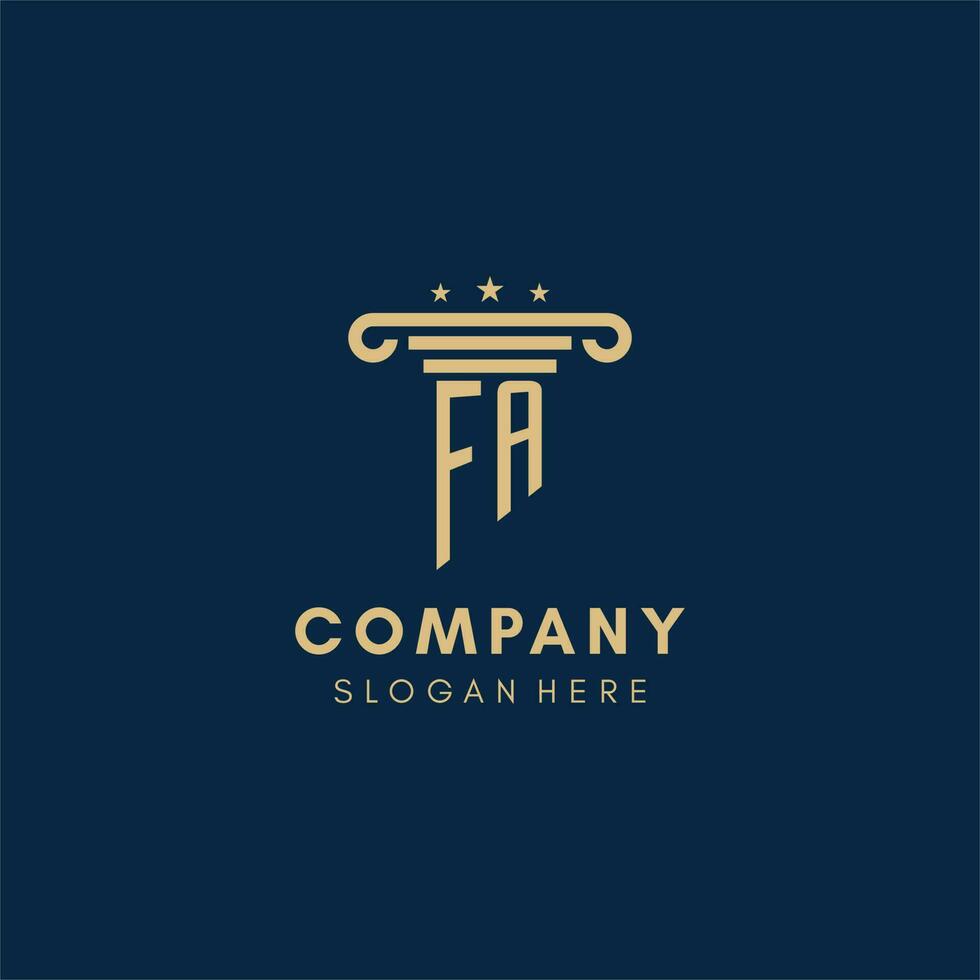 FA monogram initial logo with pillar and stars, best design for legal firm vector
