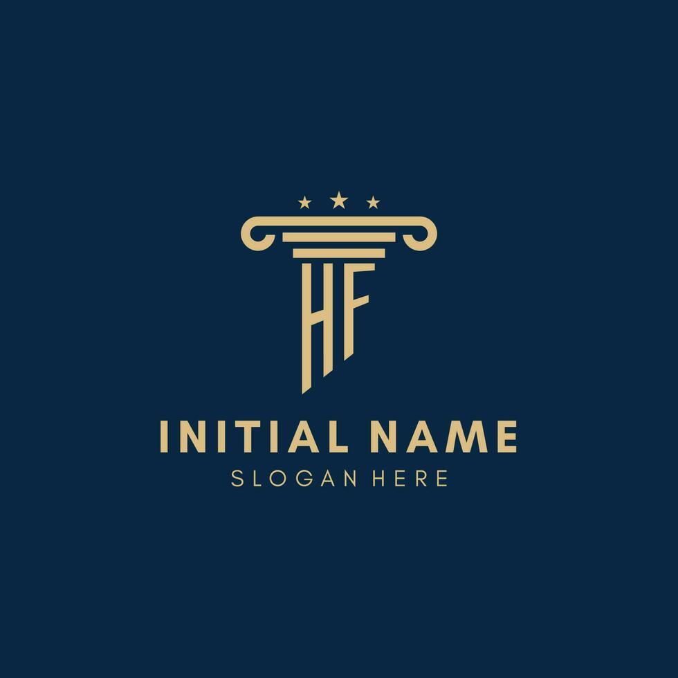 HF monogram initial logo with pillar and stars, best design for legal firm vector