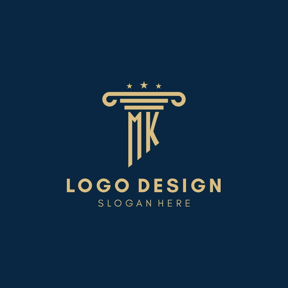 MK monogram initial logo with pillar and stars, best design for legal firm vector