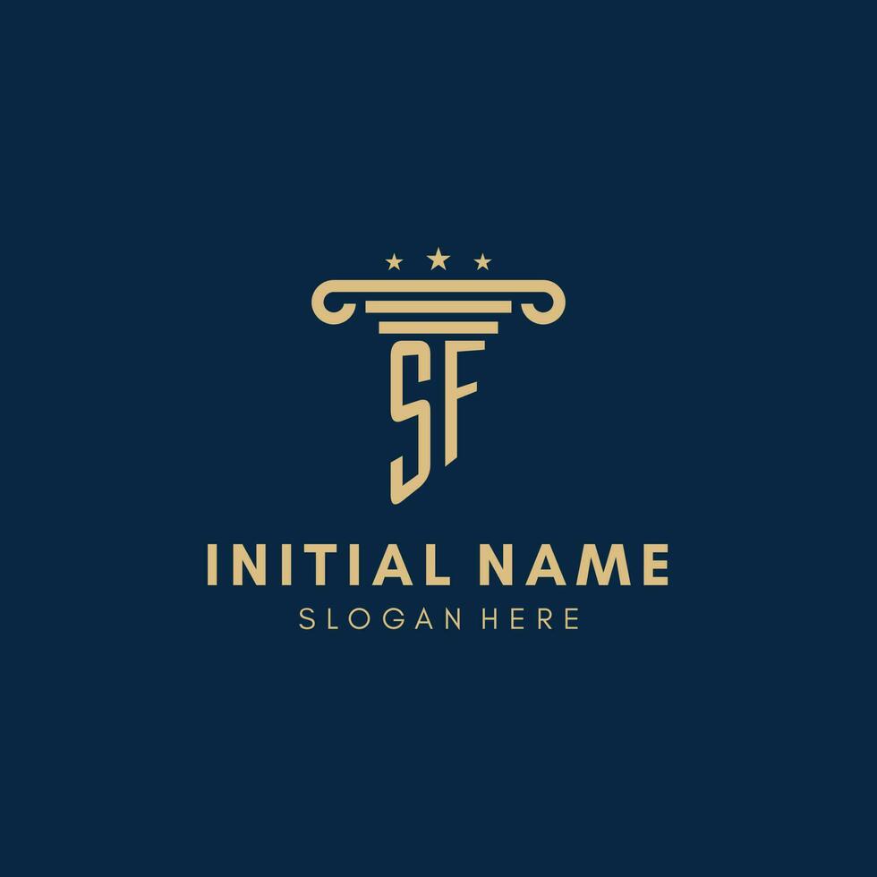 SF monogram initial logo with pillar and stars, best design for legal firm vector