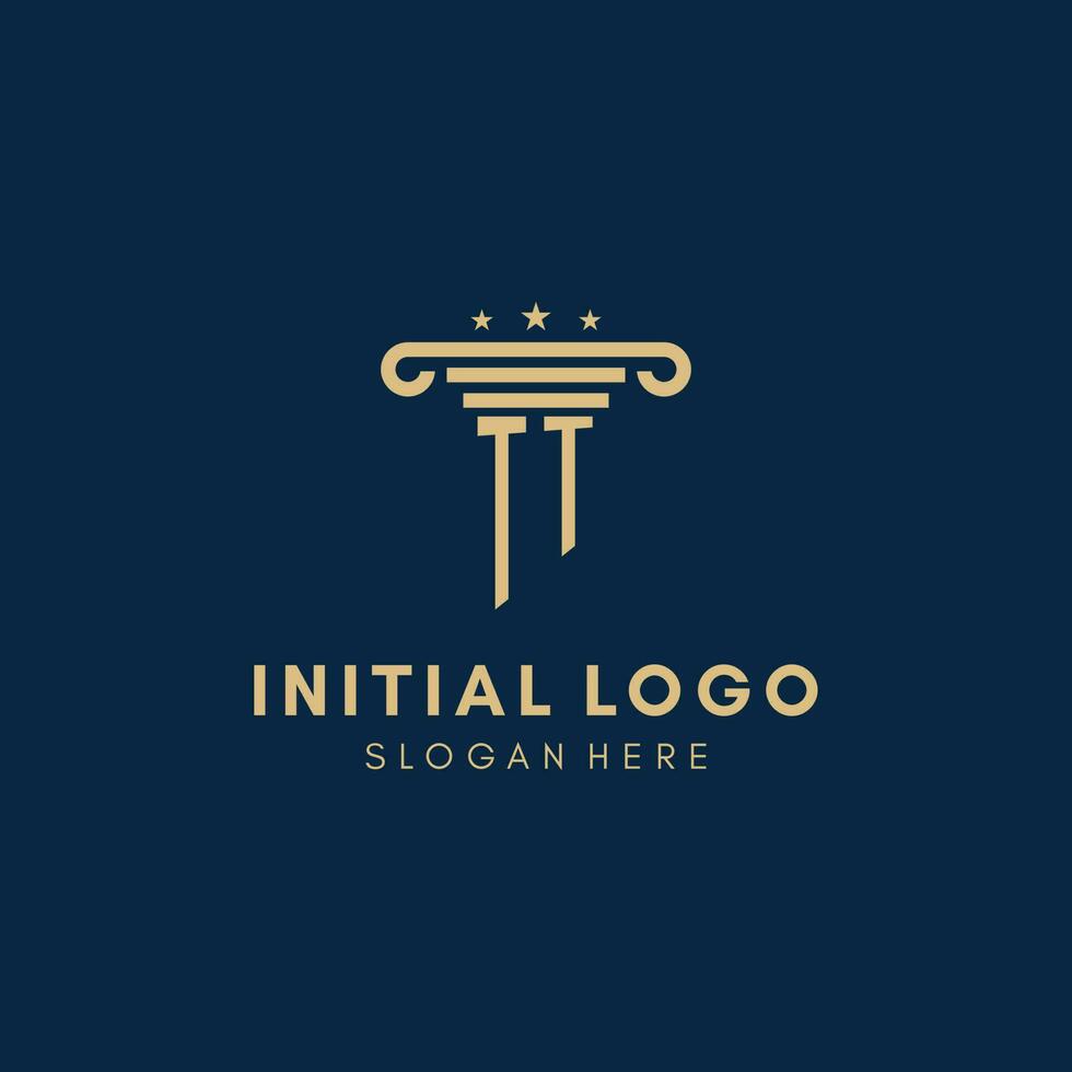 TT monogram initial logo with pillar and stars, best design for legal firm vector