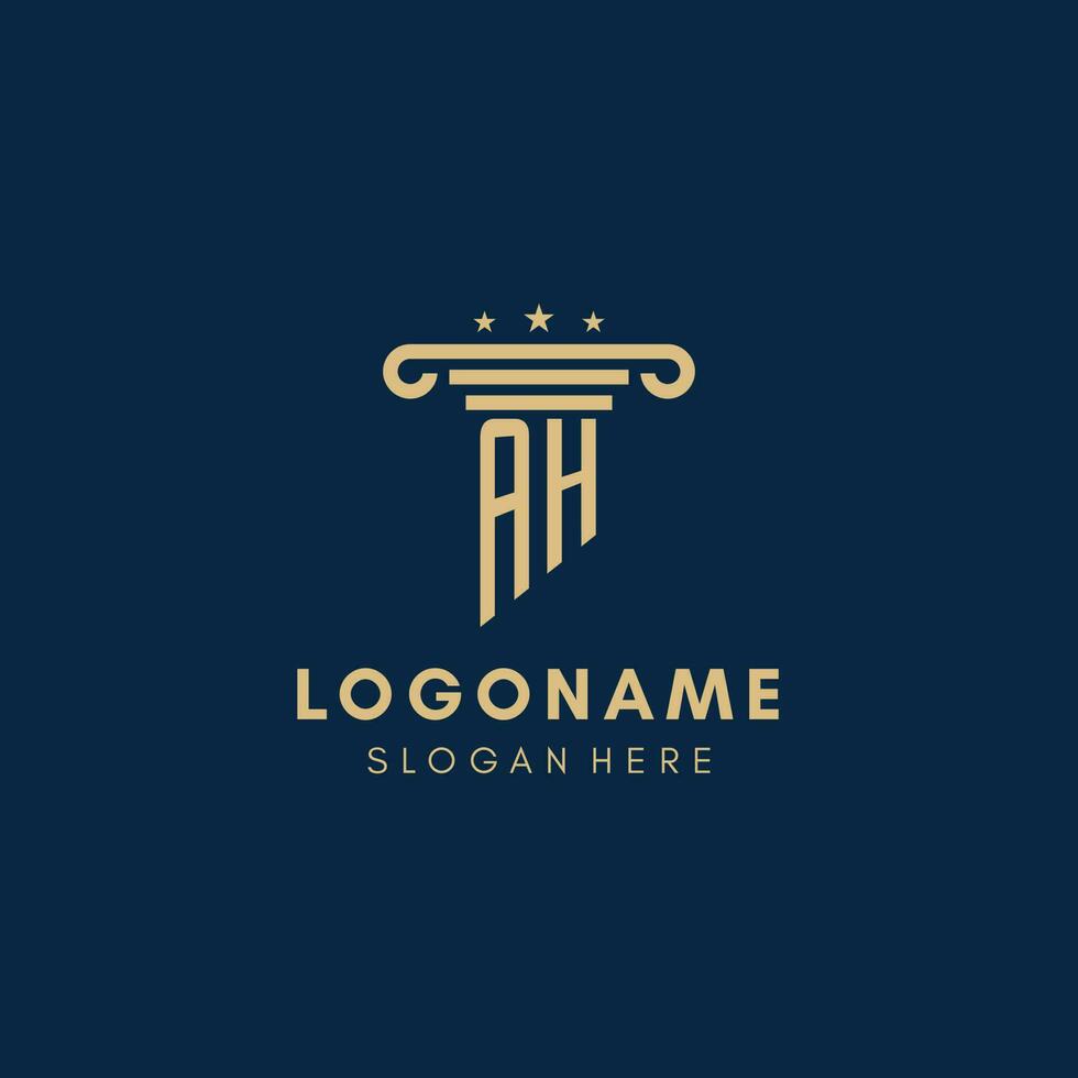 AH monogram initial logo with pillar and stars, best design for legal firm vector
