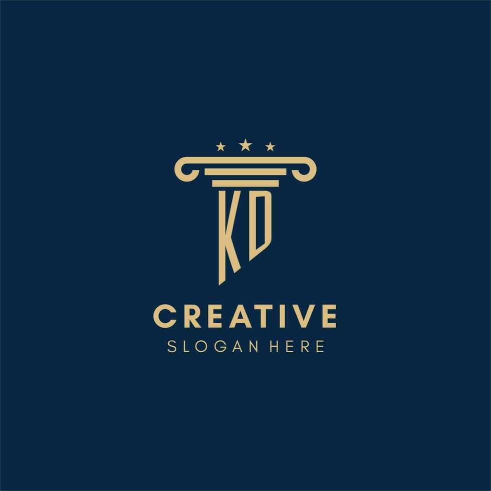 KD monogram initial logo with pillar and stars, best design for legal firm vector