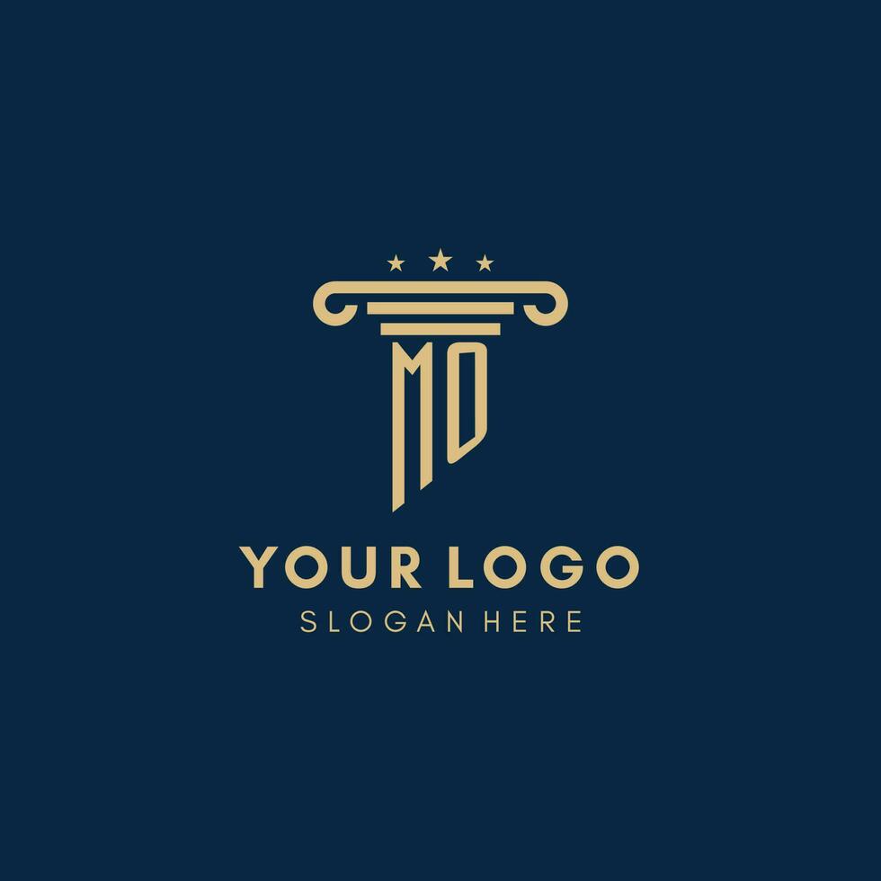 MO monogram initial logo with pillar and stars, best design for legal firm vector
