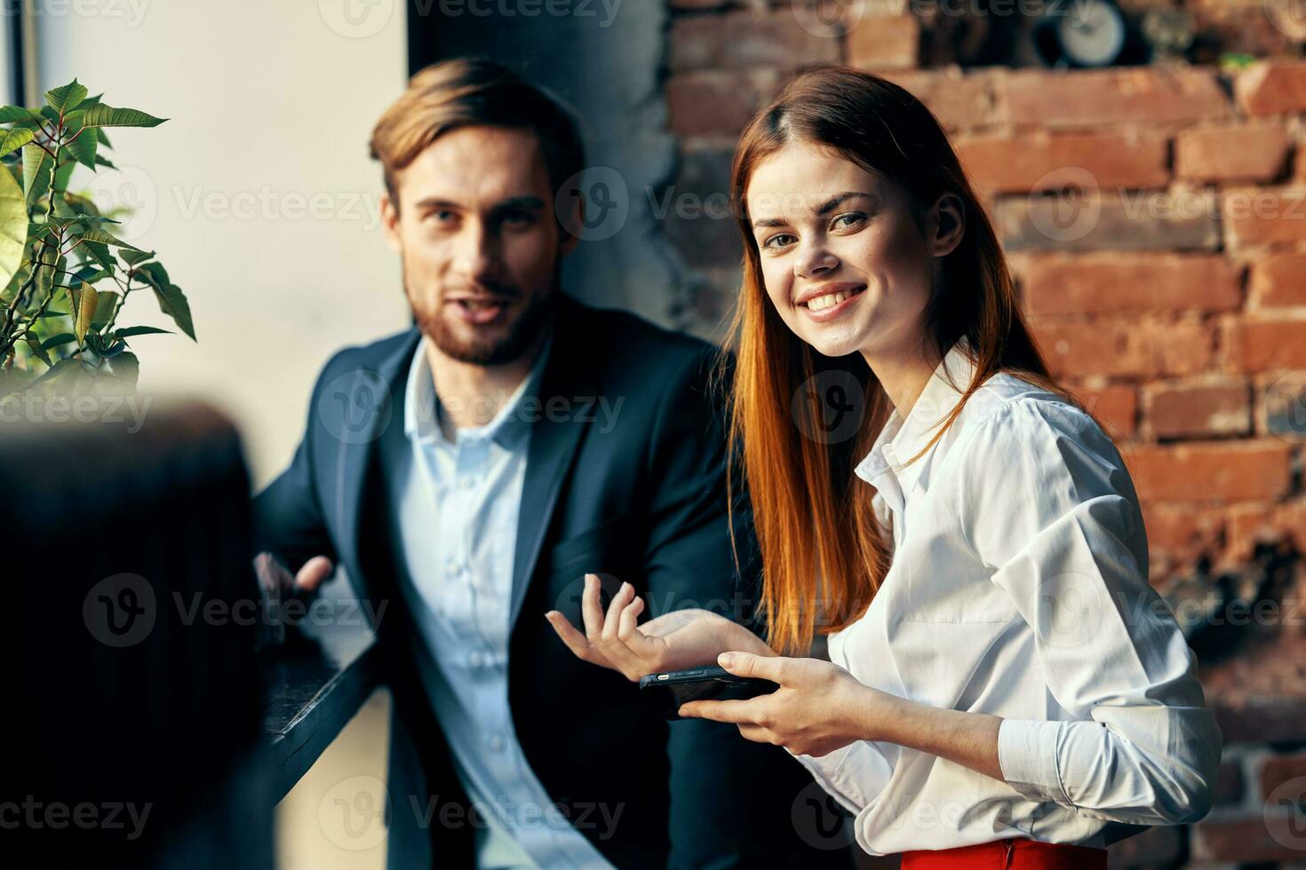 work colleagues are sitting in a cafe communication tomorrow professionals rest photo