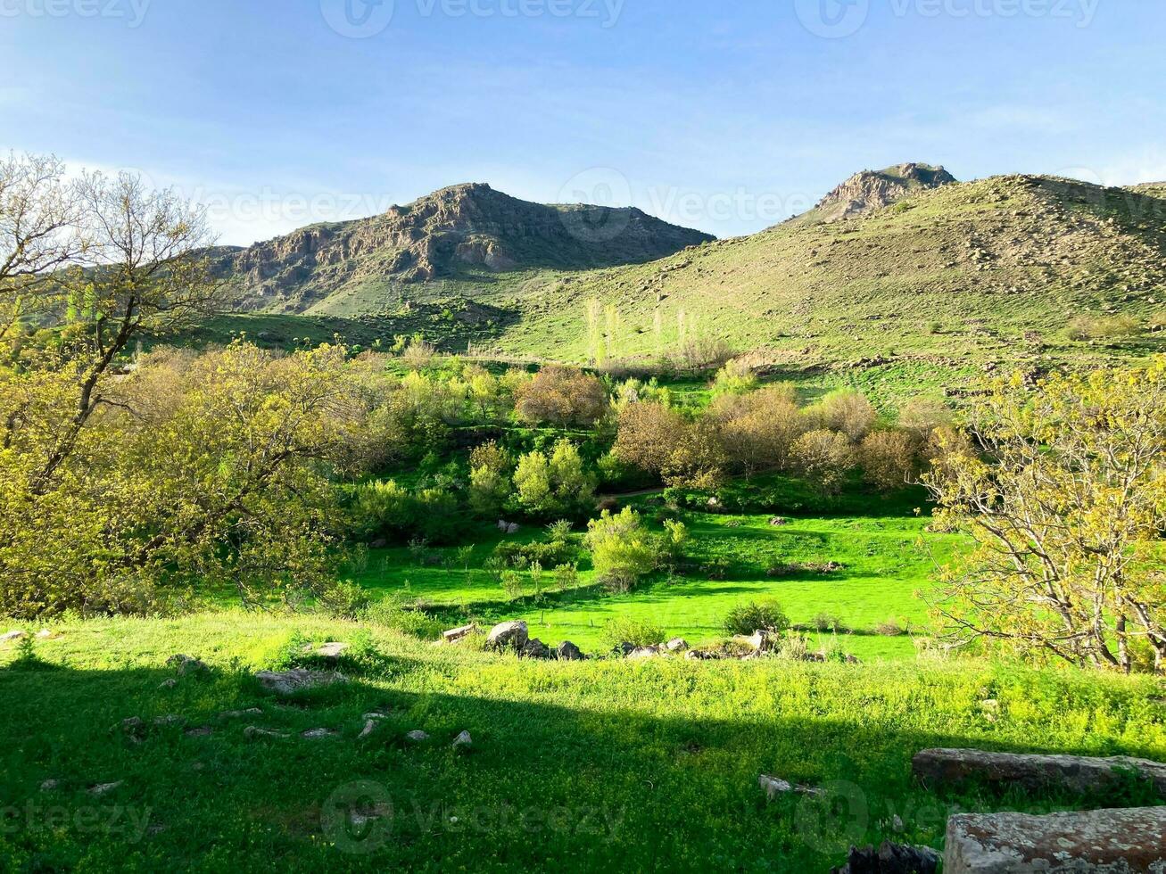 Beautiful nature landscape and mountain. blue sky. Armenia, Vayots Dzor province photo