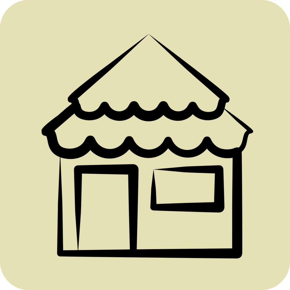 Icon Bungalow. suitable for Summer symbol. hand drawn style. simple design editable. design template vector. simple illustration vector