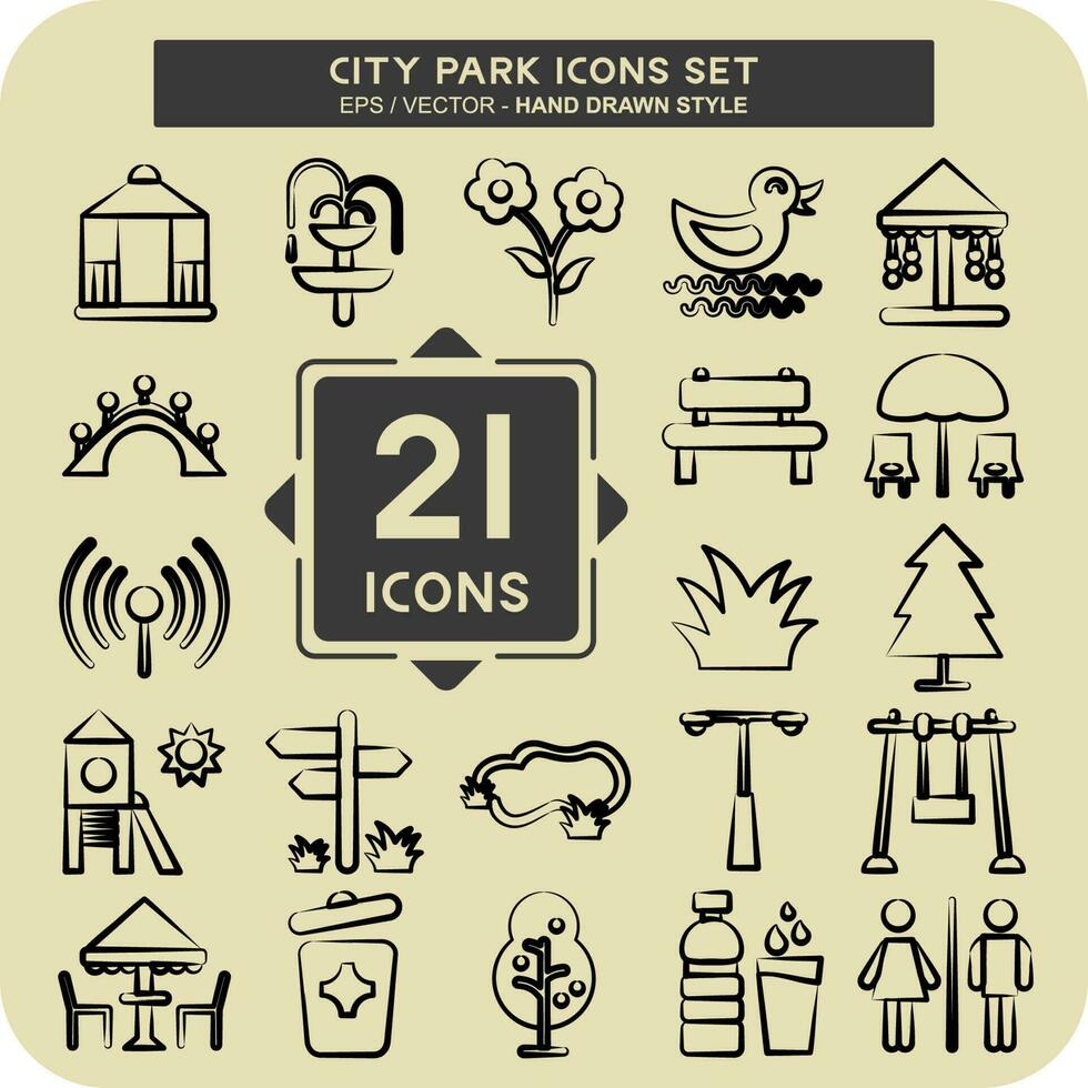 Icon Set City Park. suitable for Building symbol. hand drawn style. simple design editable vector