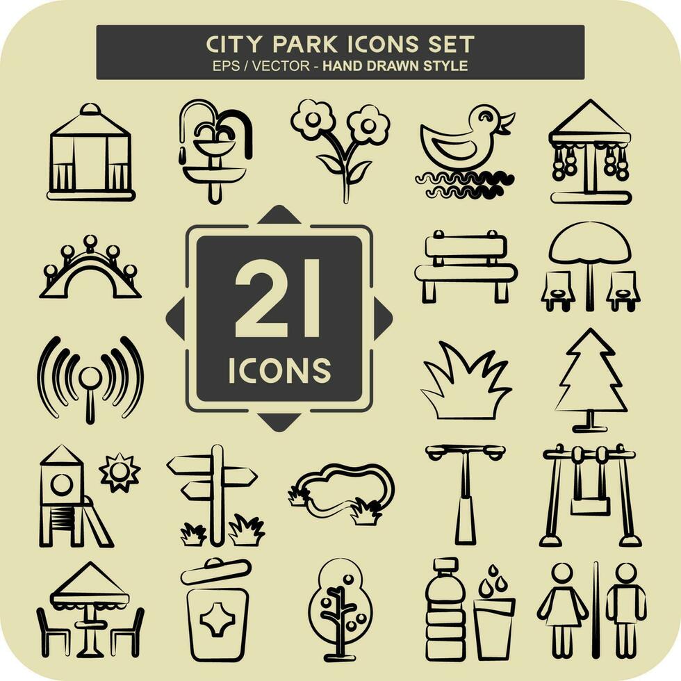 icono conjunto ciudad parque. adecuado para edificio símbolo. mano dibujado estilo. sencillo diseño editable vector