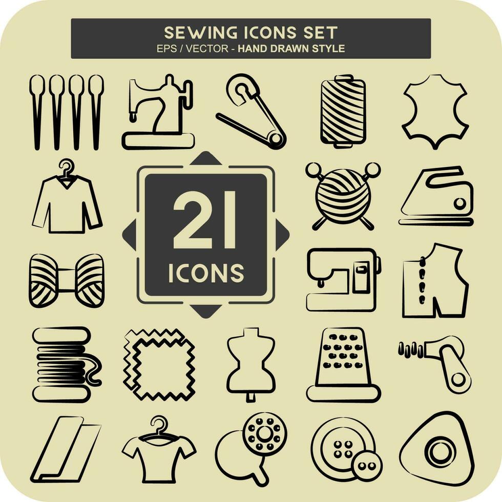 Icon Set Sewing. suitable for education symbol. hand drawn style. simple design editable vector