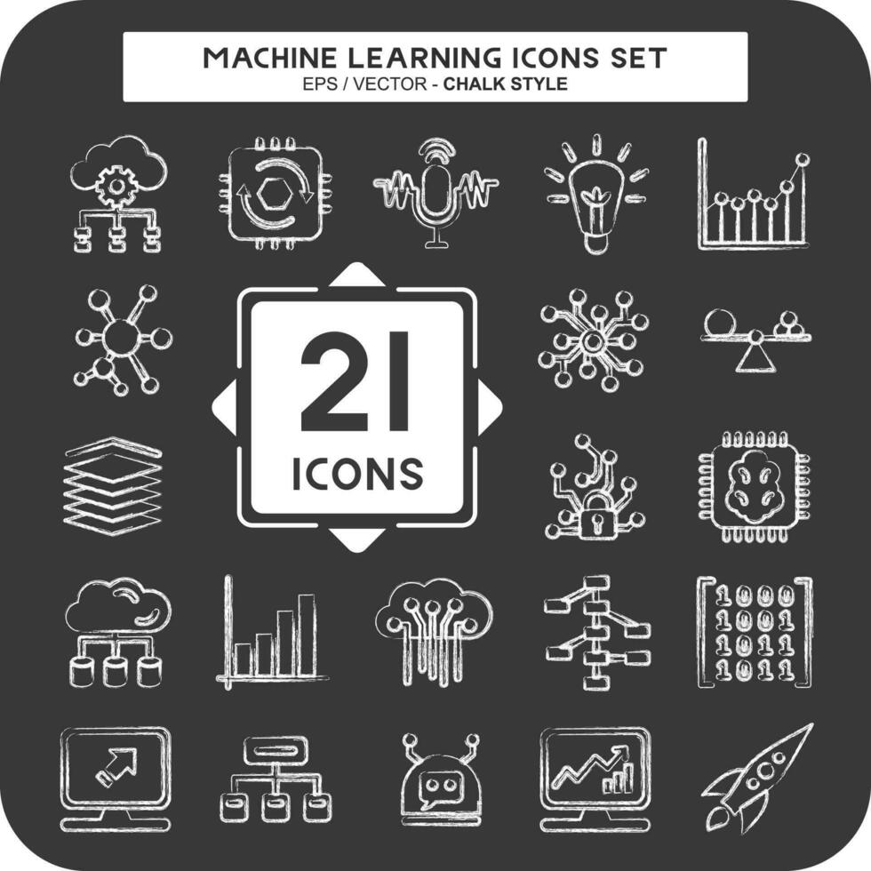 Icon Set Machine Learning. related to Machine Learning symbol. chalk Style. simple design editable vector