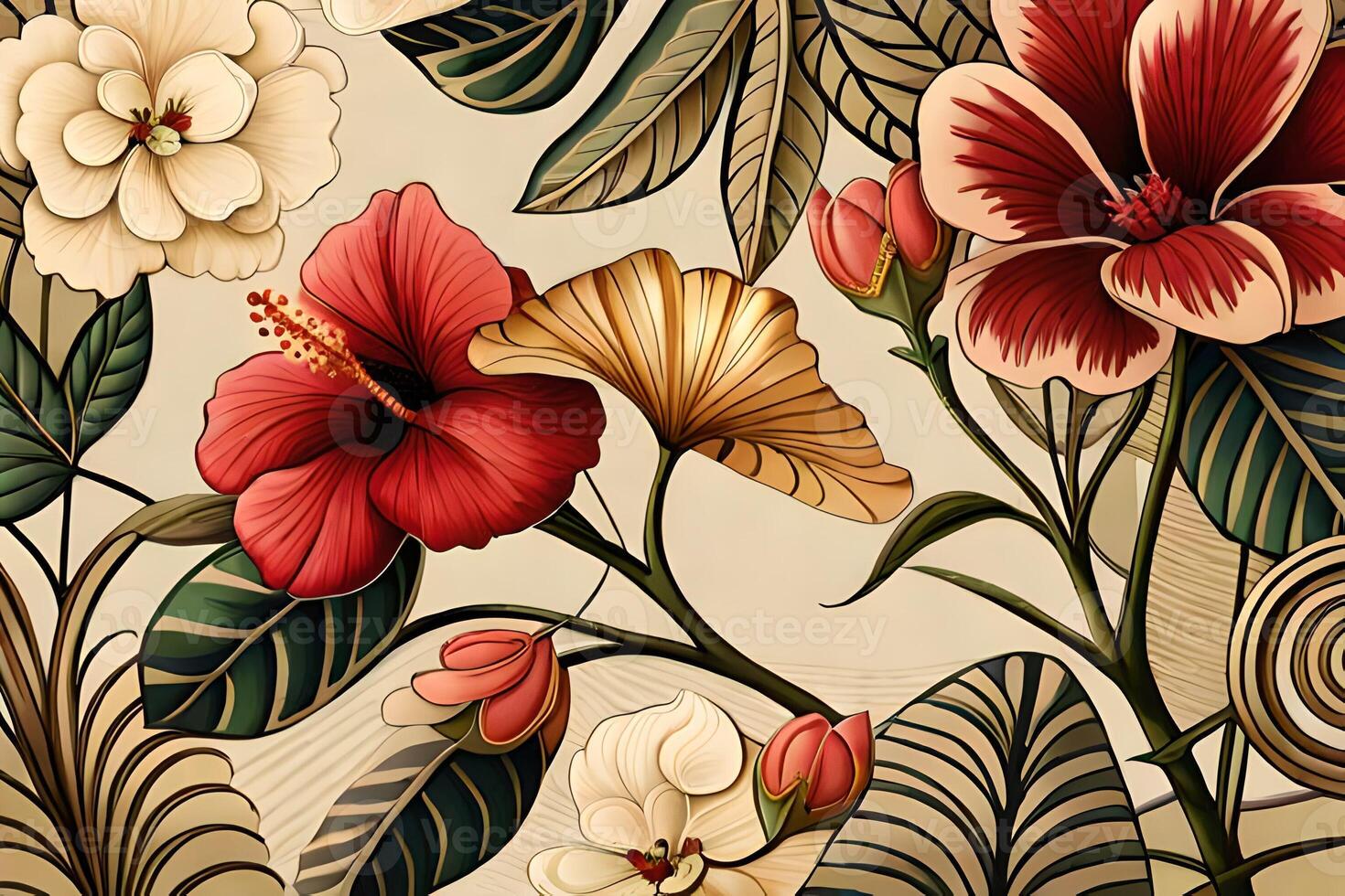hibiscus seamless floral pattern photo