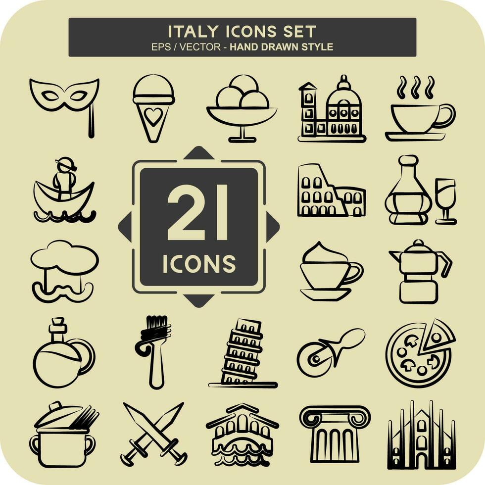 Icon Set Italy. suitable for education symbol. hand drawn style. simple design editable. design template vector. simple illustration vector