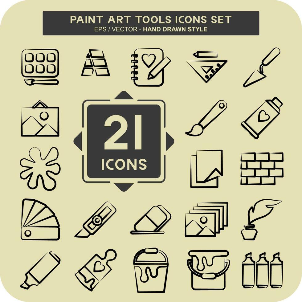 Icon Set Paint Art Tools. suitable for education symbol. hand drawn style. simple design editable vector