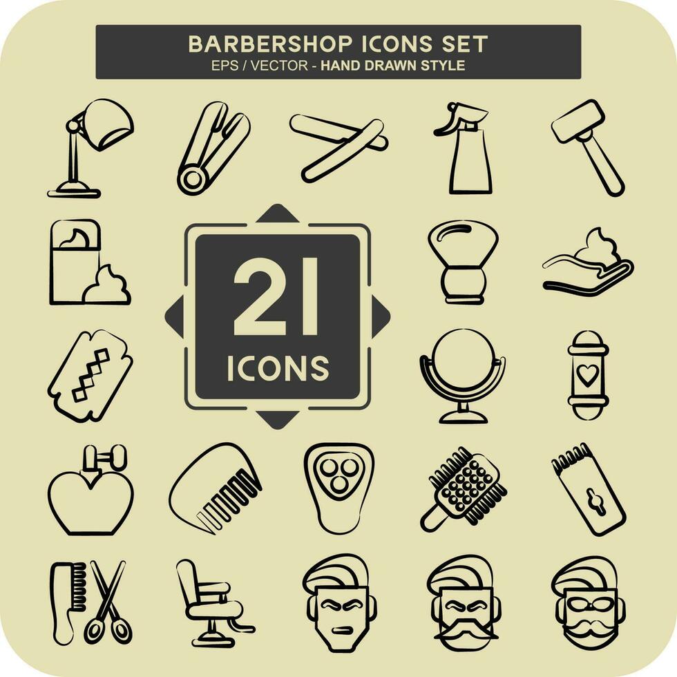 Icon Set Barbershop. suitable for education symbol. hand drawn style. simple design editable. design template vector. simple illustration vector