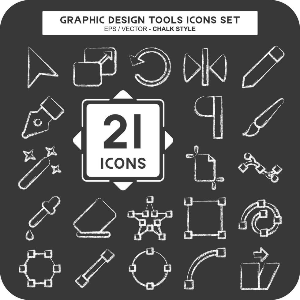 Icon Set Graphic Design Tools. related to Graphic Design Tools symbol. chalk Style vector