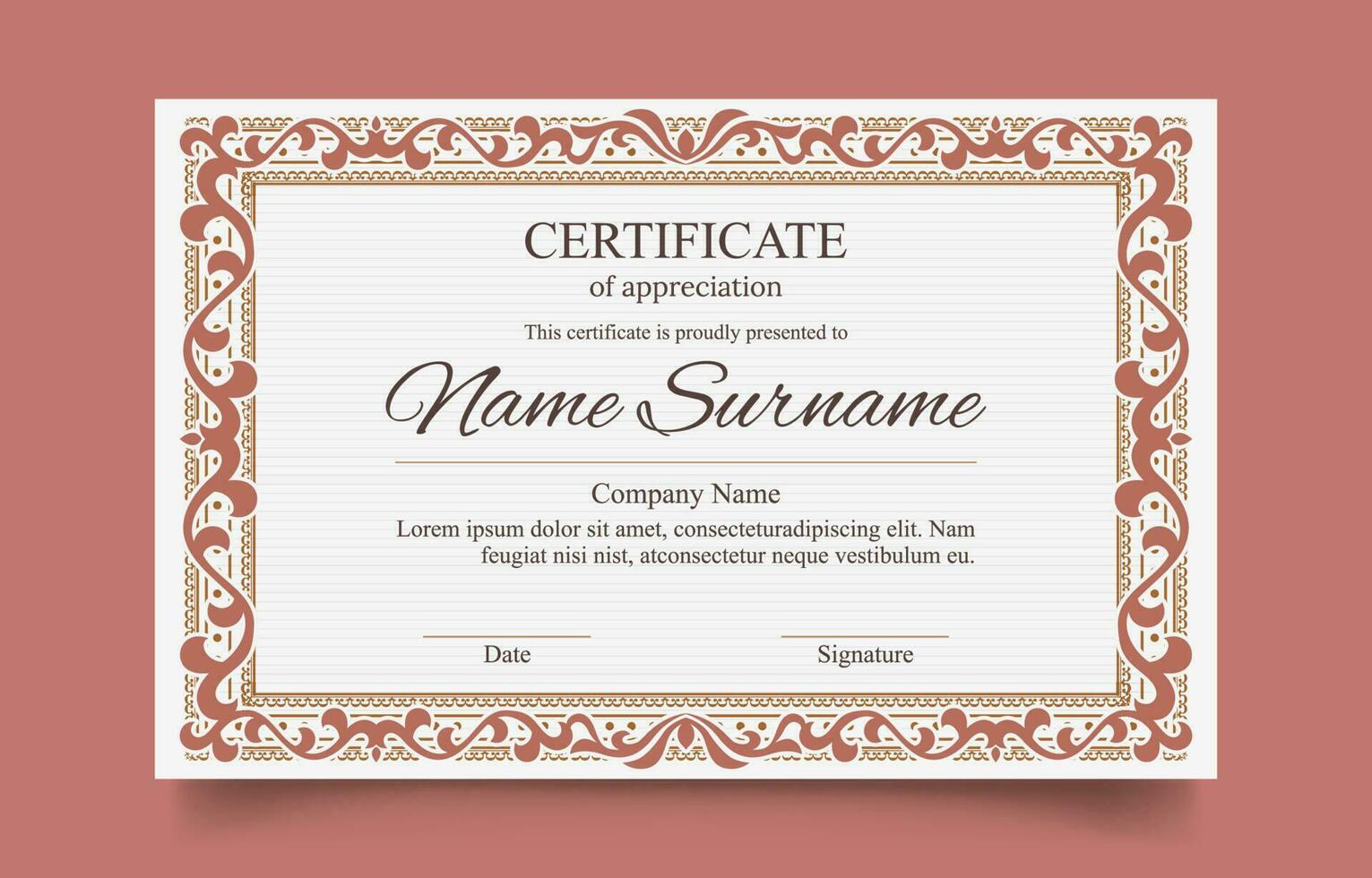 Classic Certificate Template With Floral Frame vector