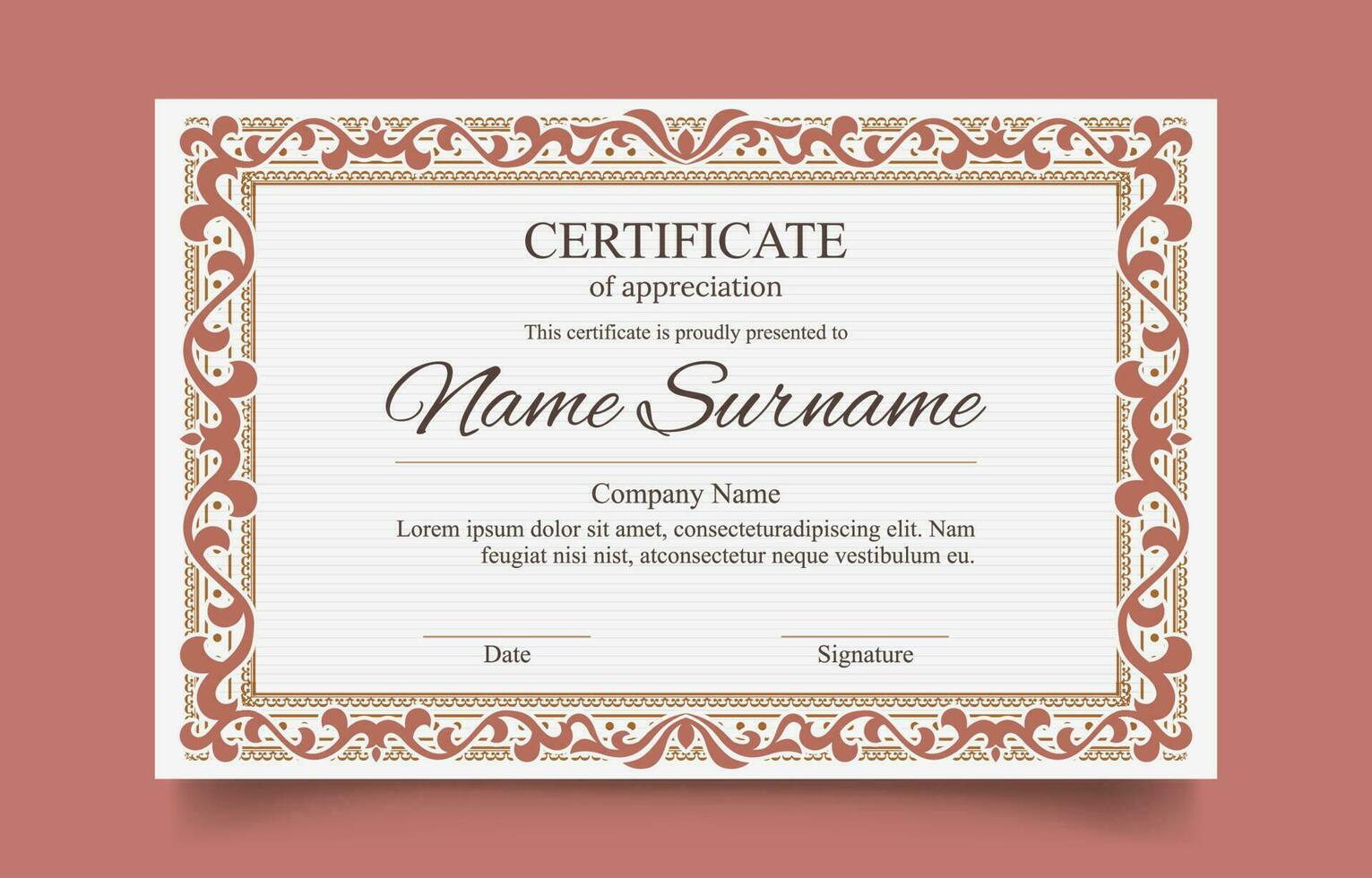 Classic Certificate Template With Floral Frame vector