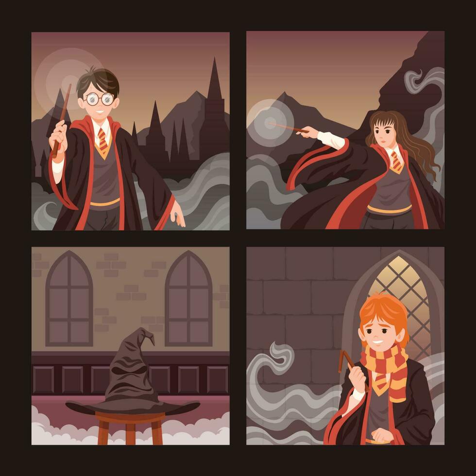 Wizard School Students Social Media Post vector