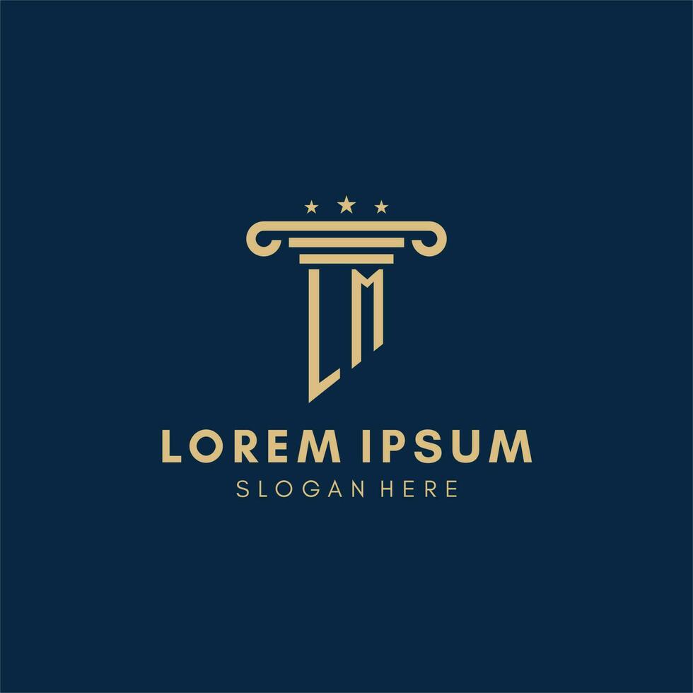LM monogram initial logo with pillar and stars, best design for legal firm vector