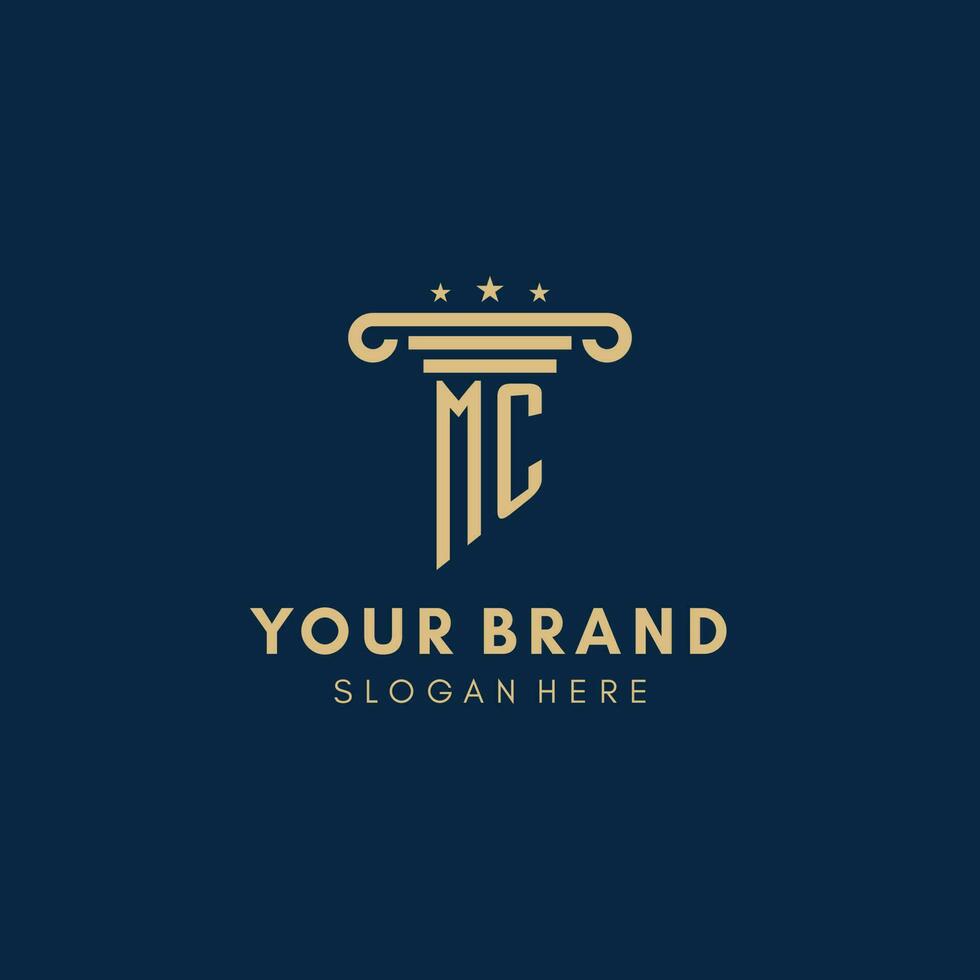 MC monogram initial logo with pillar and stars, best design for legal firm vector