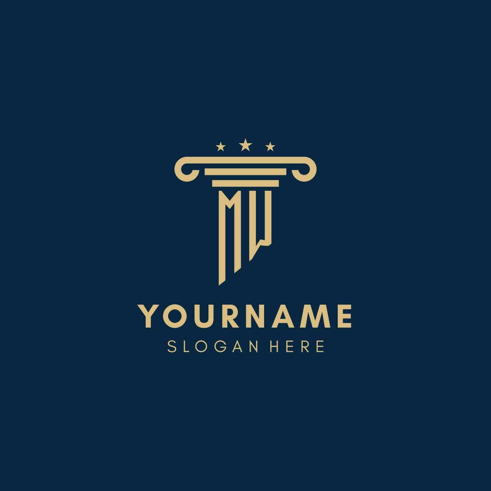 MW monogram initial logo with pillar and stars, best design for legal firm vector