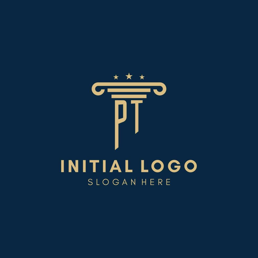 PT monogram initial logo with pillar and stars, best design for legal firm vector