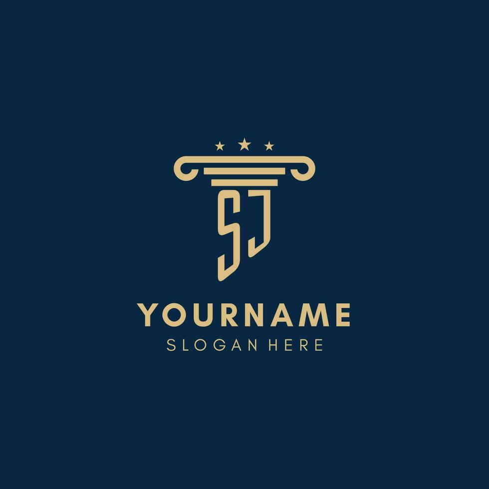 SJ monogram initial logo with pillar and stars, best design for legal firm vector