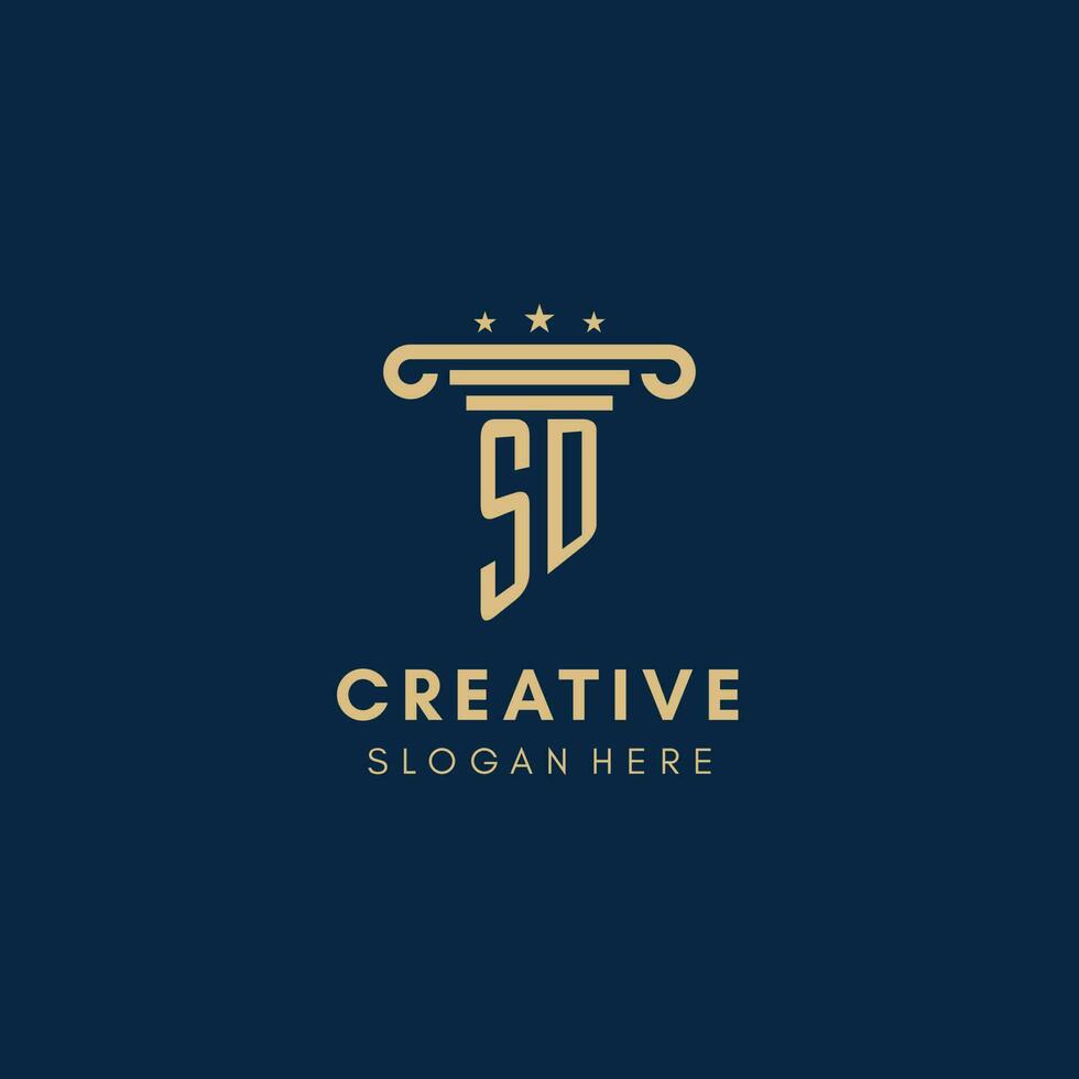SD monogram initial logo with pillar and stars, best design for legal firm vector