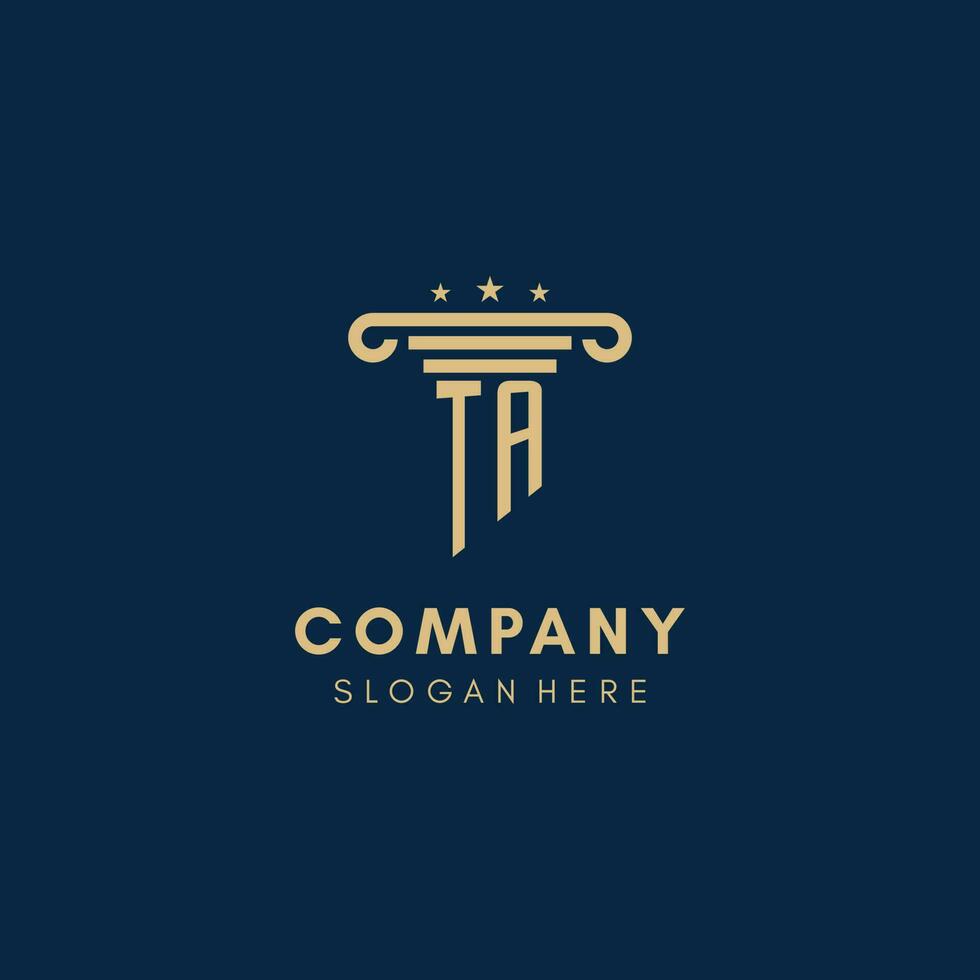 TA monogram initial logo with pillar and stars, best design for legal firm vector