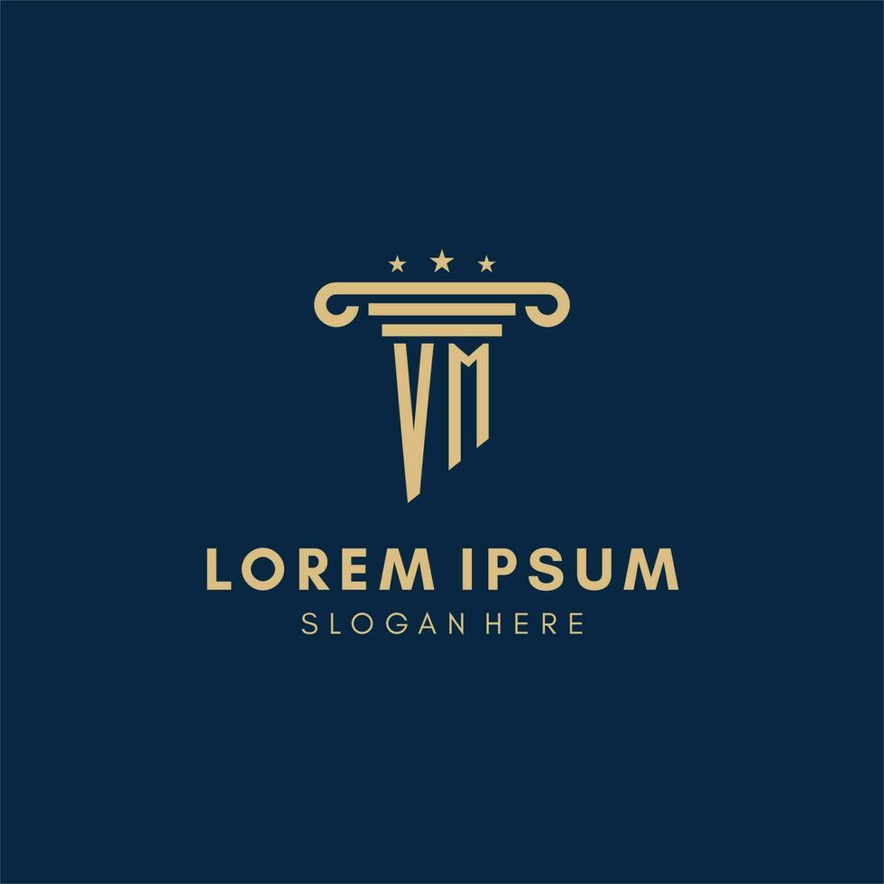 VM monogram initial logo with pillar and stars, best design for legal firm vector