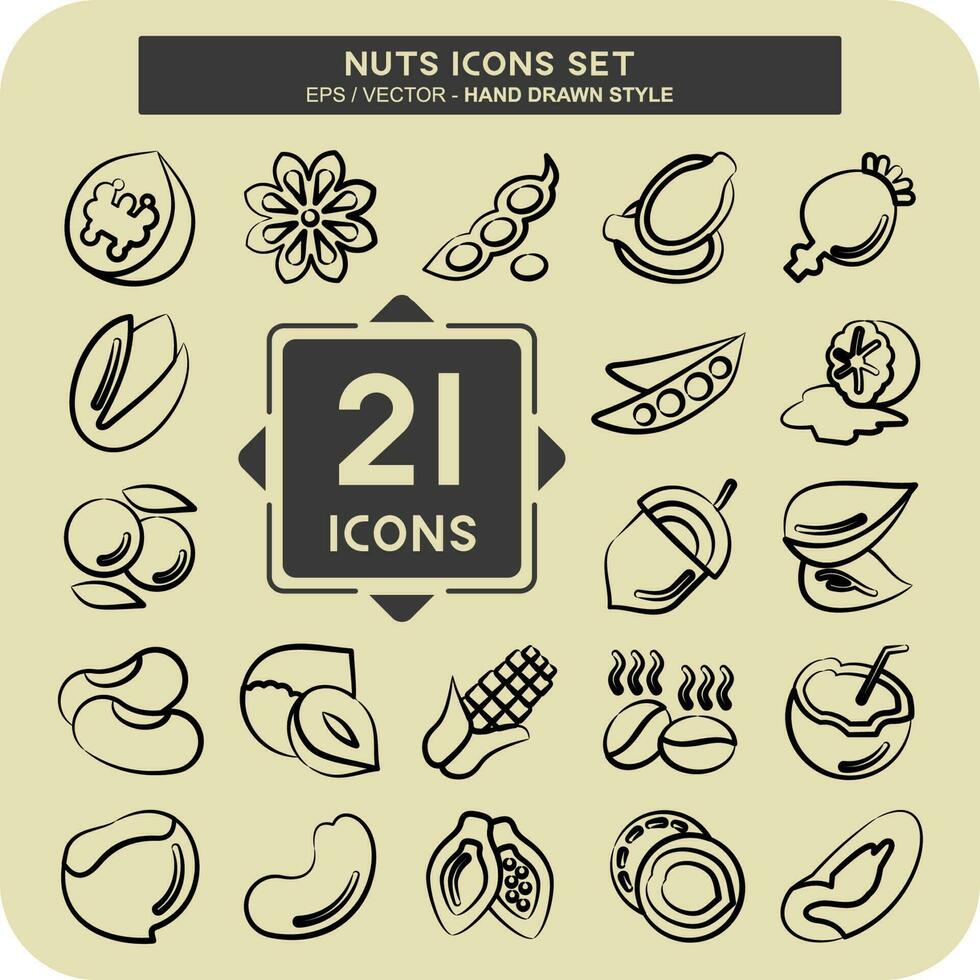 icono conjunto nueces. adecuado para nueces símbolo. mano dibujado estilo. sencillo diseño editable vector